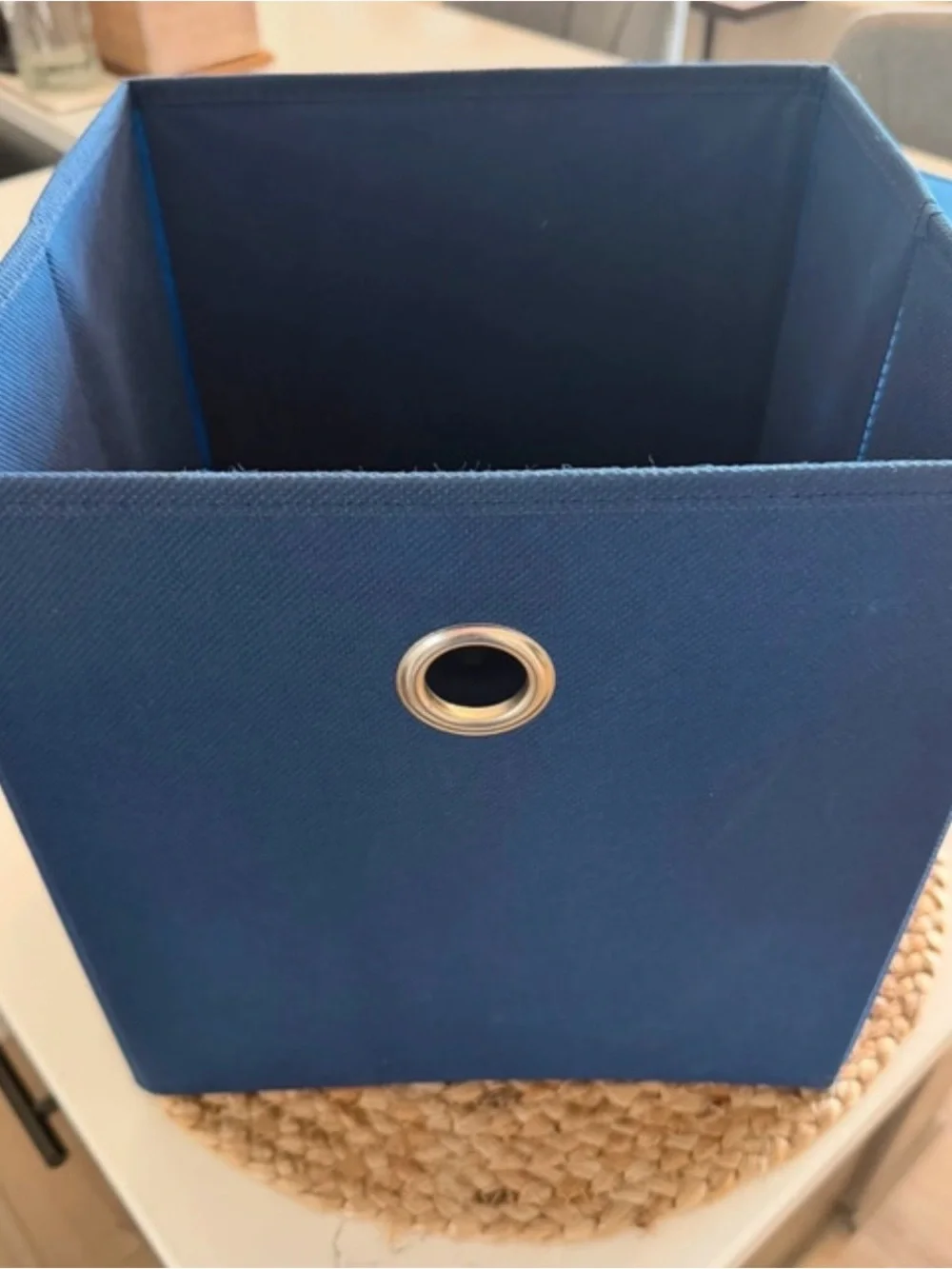 (4) Navy Fabric Storage Bin with Metal Grommet - Home Accents. 11” x 11”